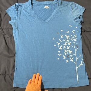 Icebreaker Women's Blue V neck with Yellow Logo Print